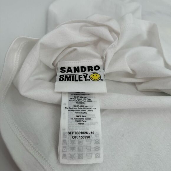 SANDRO Smiley-face Print T-shirt In White Size Medium - Picture 7 of 9